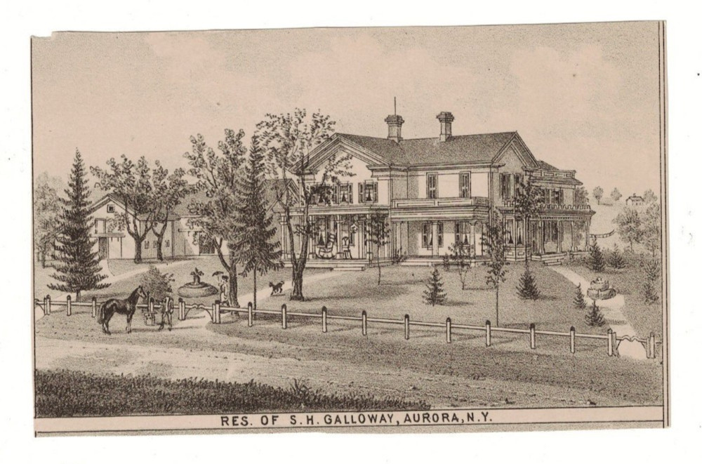 1880 Antique Lithograph House of S. H. Galloway in Aurora New York