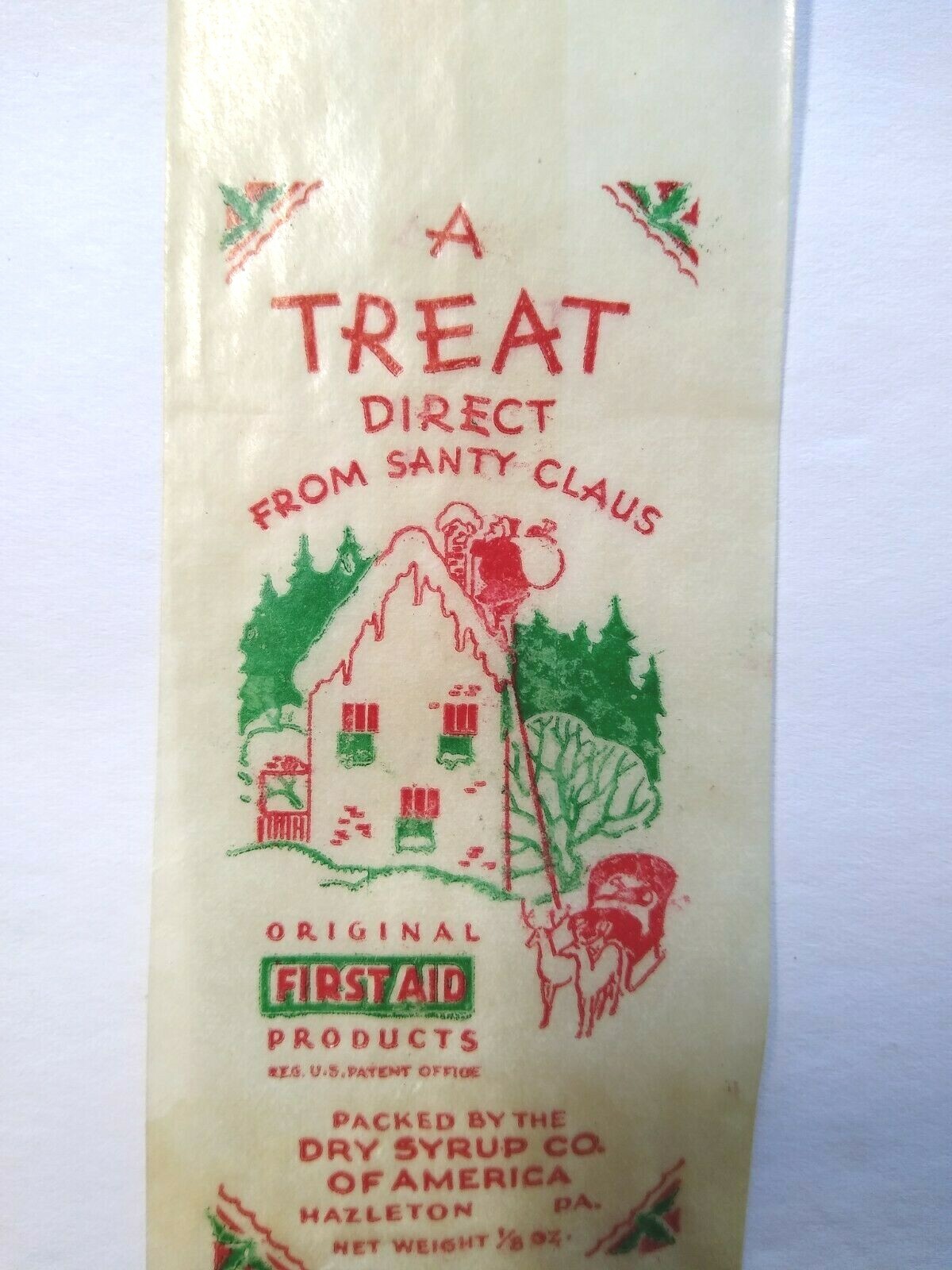 Santa Claus Christmas Treat Bag Glassine Give Away Candy Small Toy 1940s Vintage