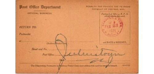 1925 Post Office Postal Card Camden NJ A. Shapley Form 65- Penalty Notice