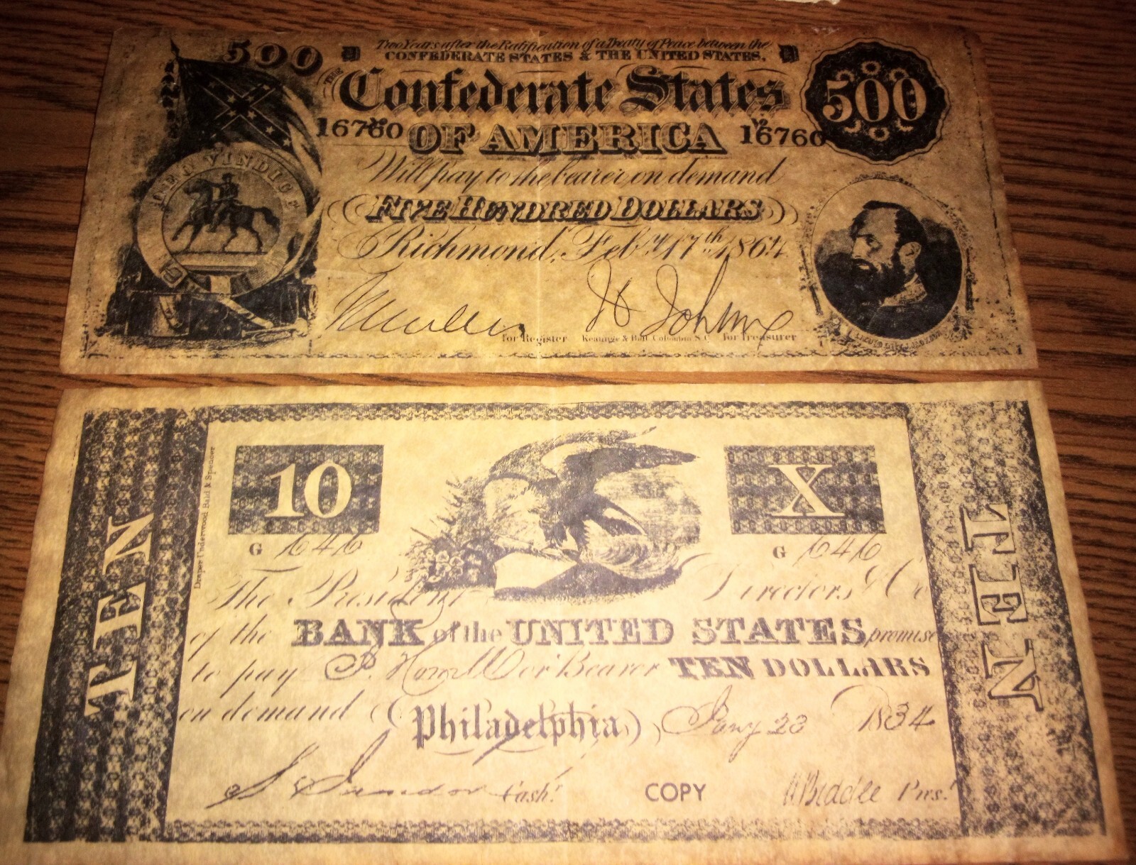REPRODUCTION US COLLECTOR BANK notes 1800s Confederate Replicas COPIES + coin