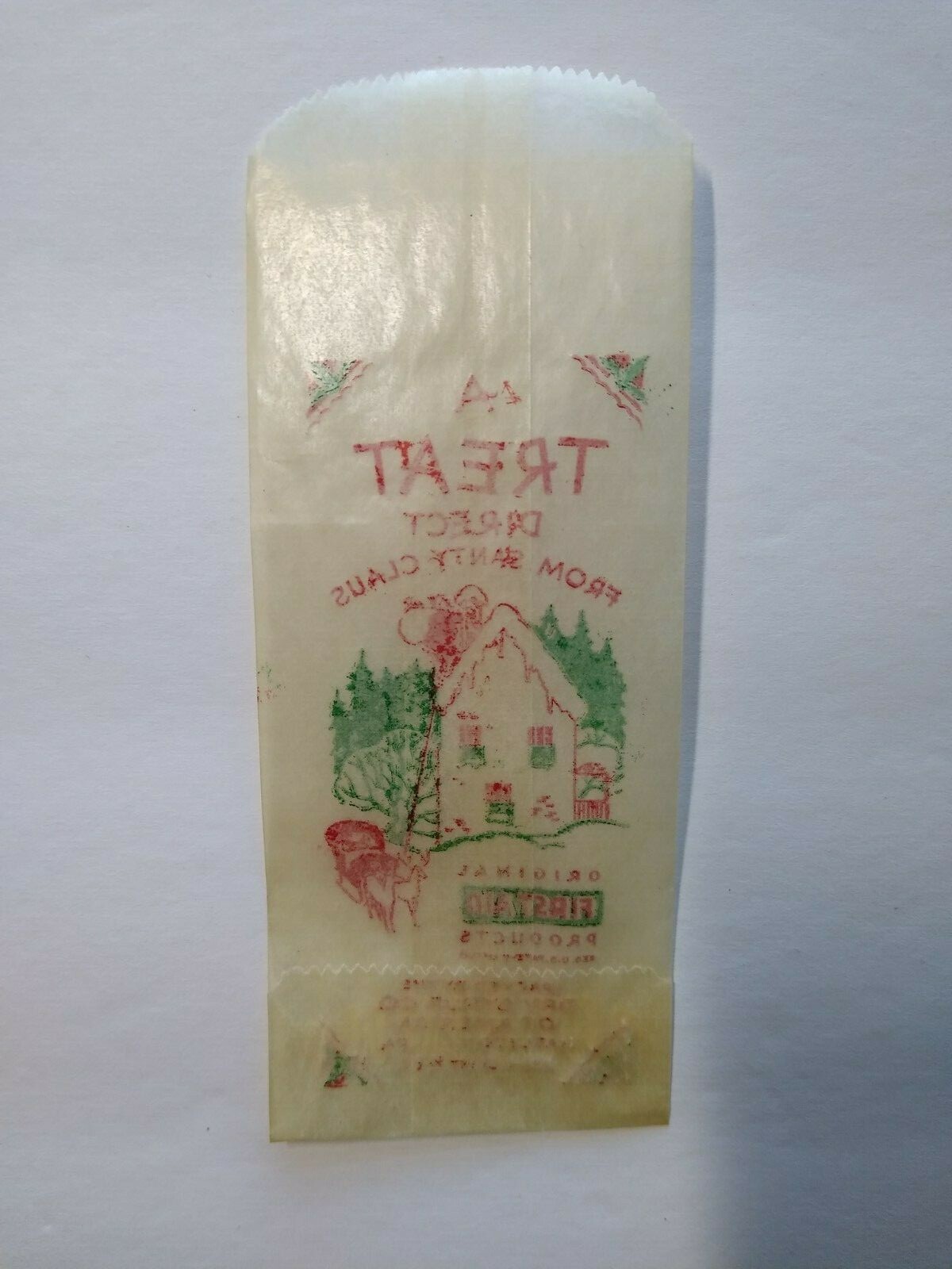 Santa Claus Christmas Treat Bag Glassine Give Away Candy Small Toy 1940s Vintage
