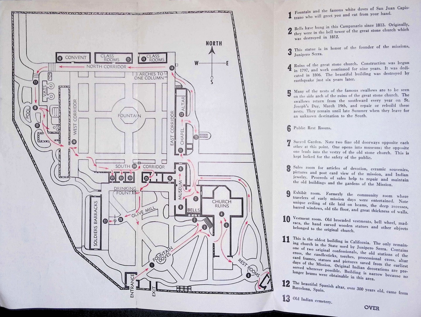 Old Mission San Juan Capistrano MAP GUIDE Pamphlet 1920s Orange County CA