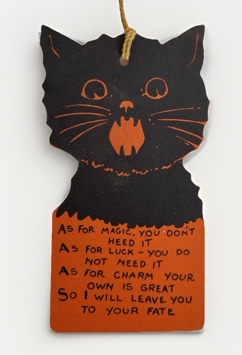 Vintage Halloween Black Cat Bridge Tallies, Set of 4 Die-Cut All Different