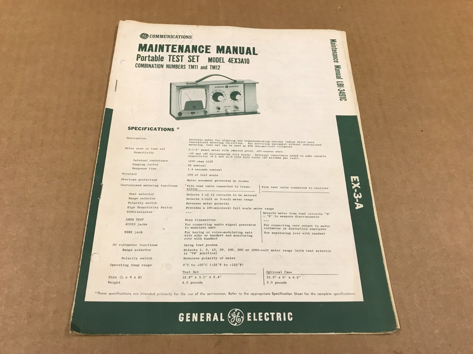 Vintage General Electric Maintenance Manual – Portable Test Set Model #4EX3A10