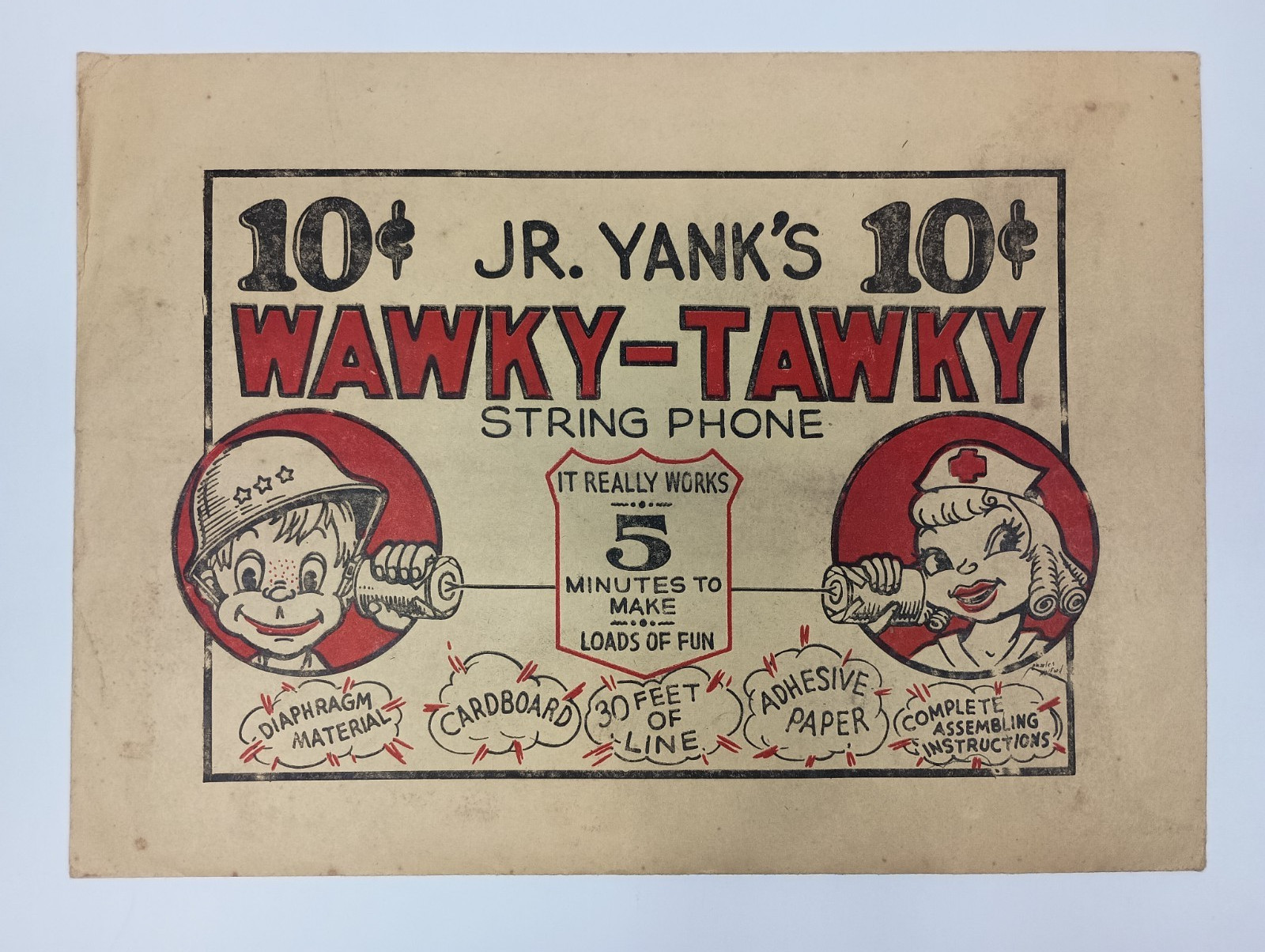 1940s Jr. Yank’s Hawky-Tawky String Phone Kit – Vintage Toy – WWII Era