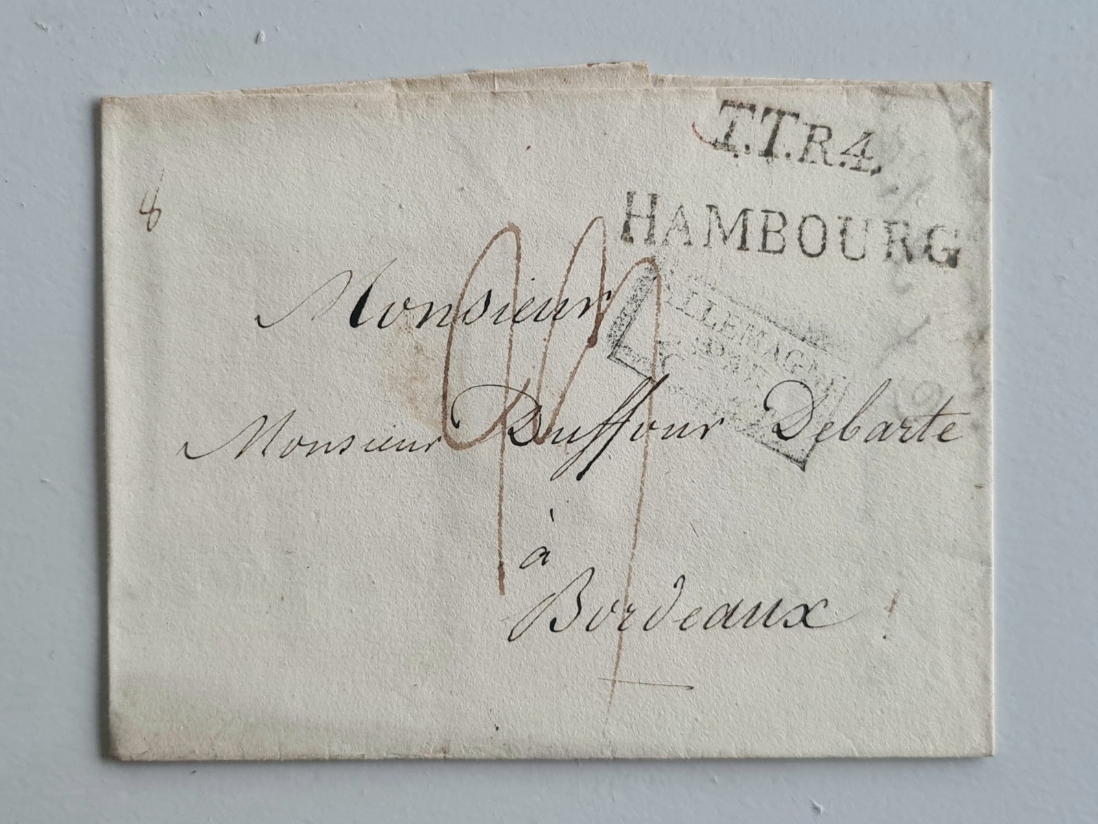 Old Letter Mail Hamburg Bordeaux 15 June 1819 Restoration Era.
