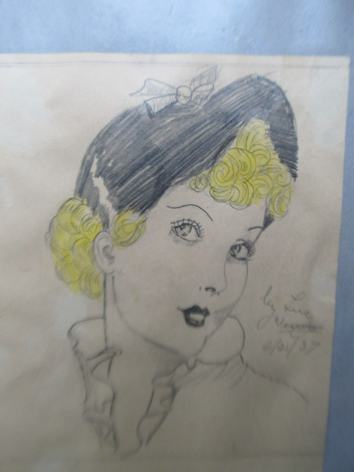 2 LG Original Antique Hand Done COLOR Fashion Drawing, Dated 1937, WOMAN, Artist
