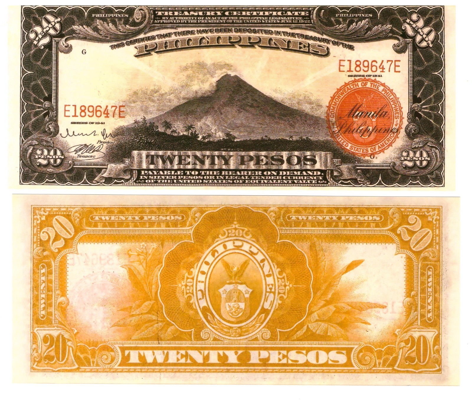 u Reproduction Note Philippines 20 Pesos 1941 Pick #93 3923R