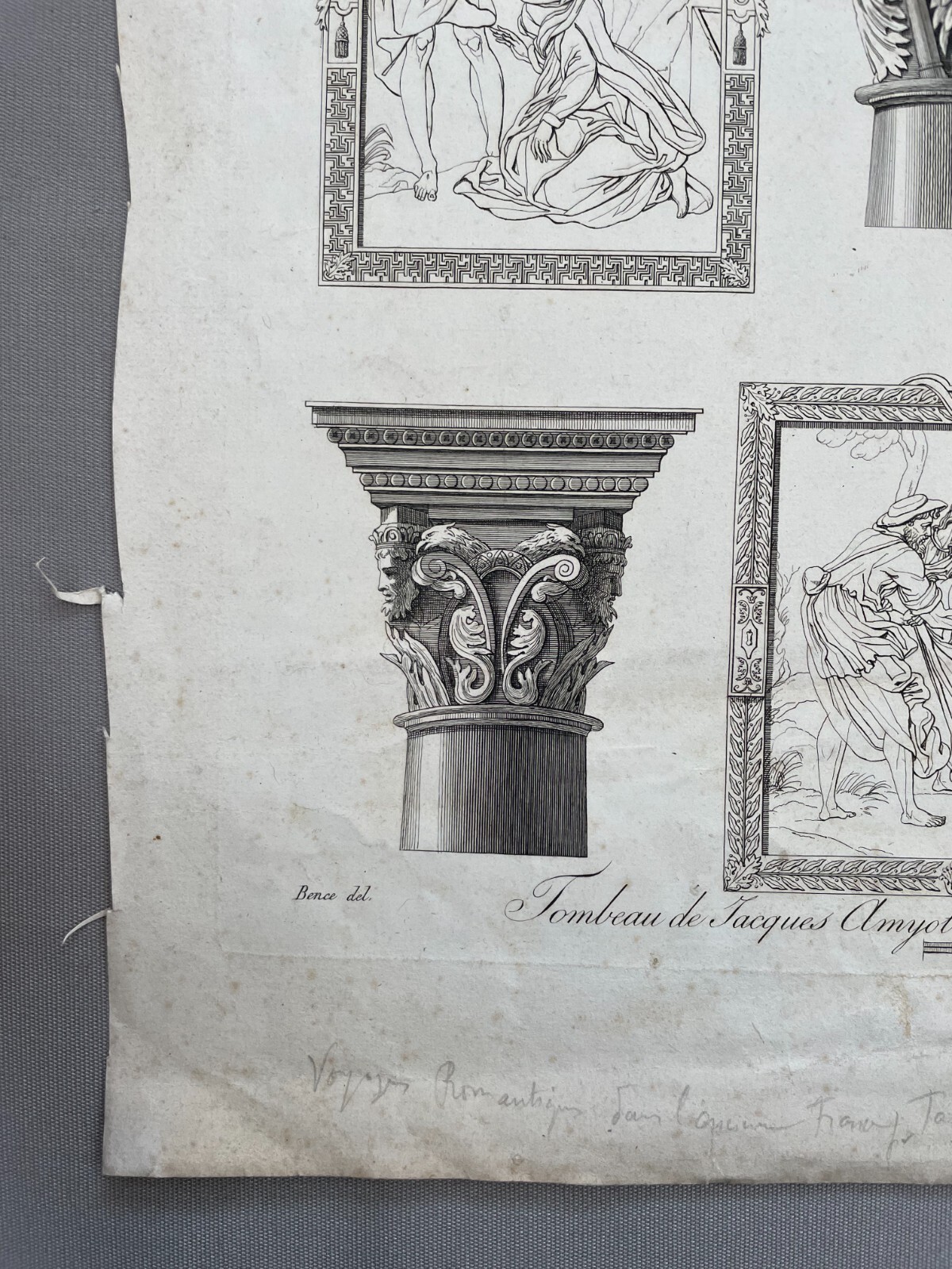 Antique Engraving, Tomb of Jacques Amyot in Auxerre Cathedral