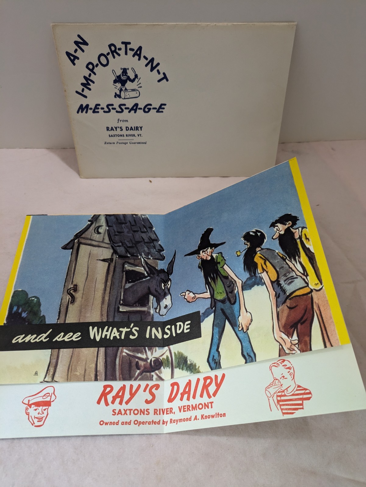 Vintage Advertising Mailer RAY’S DAIRY Saxtons River VT 1950’s NOS