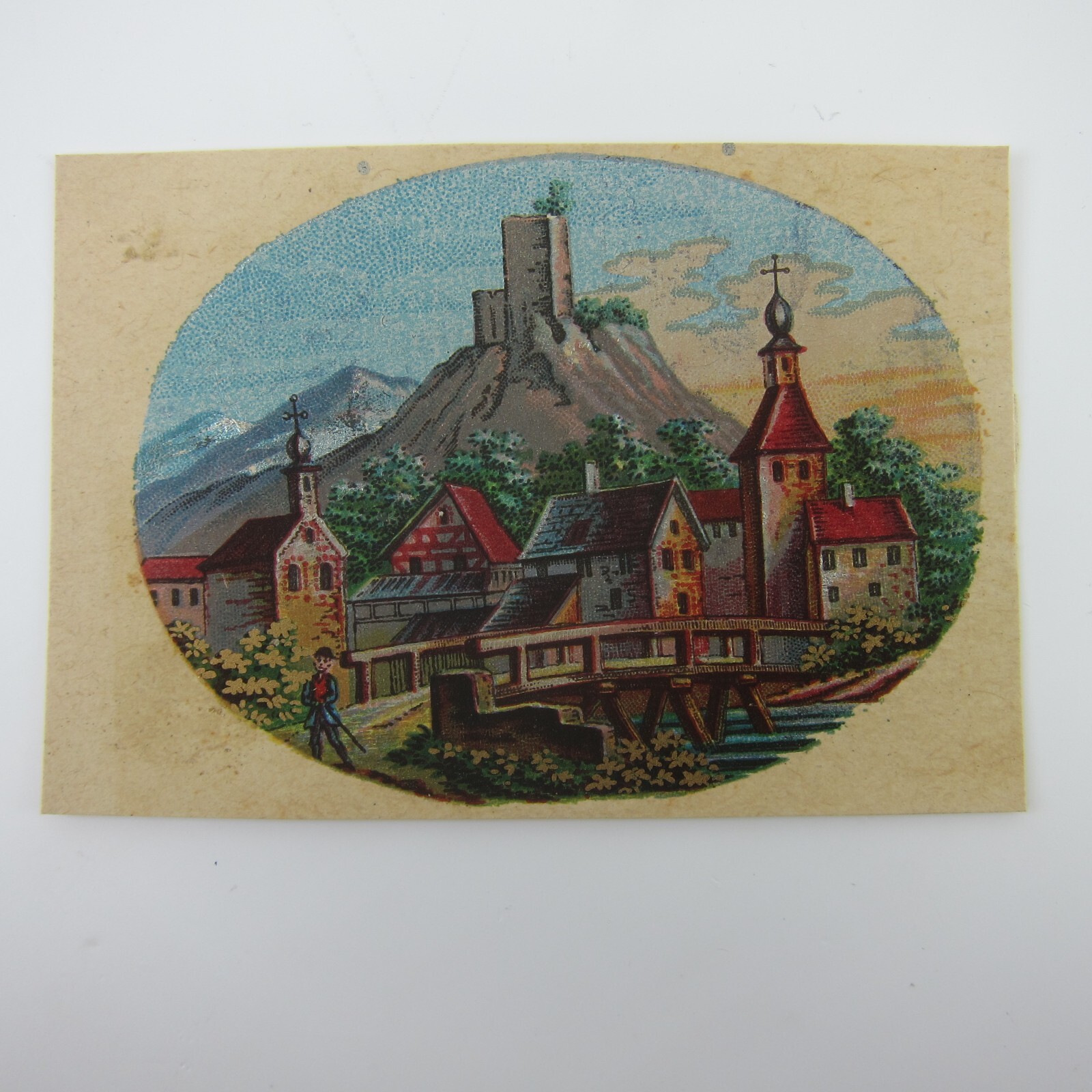 Antique Lithograph Print Samples Lot of 4 Castles Towns Villages Landscapes RARE