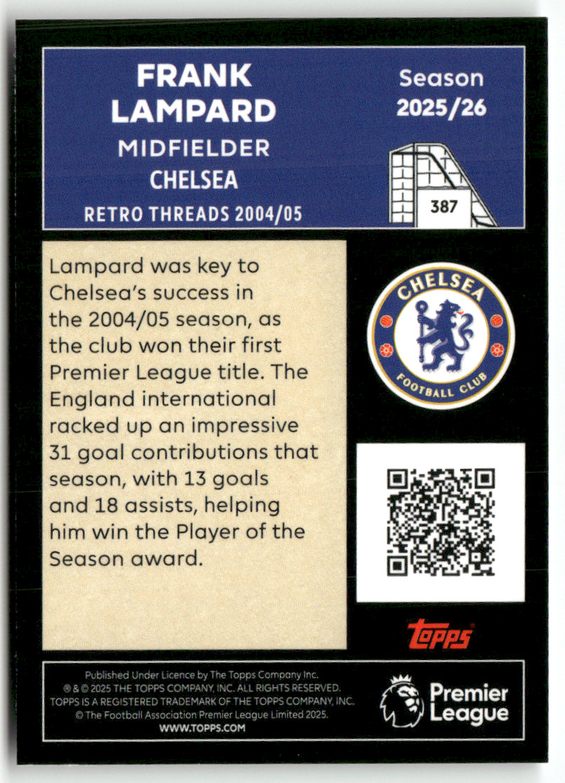 Topps Premier League 2025-26 Soccer No. 387 Frank Lampard Retro Threads