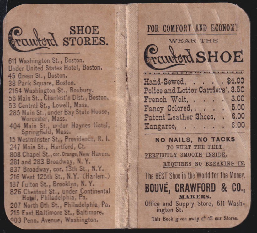 Bouve Crawford Shoe Makers pocket memo book Boston c 1910