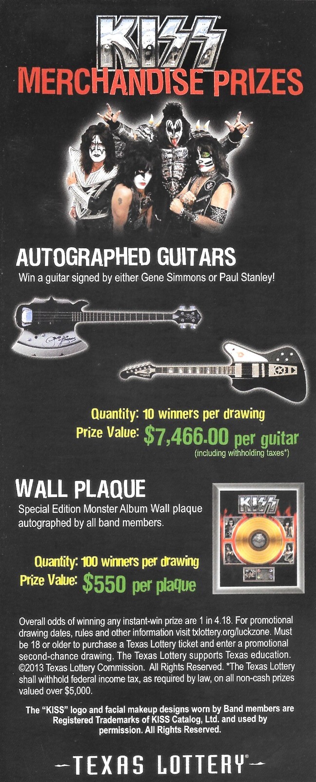 Kiss Texas Lottery Second Chance Promotional Flyer
