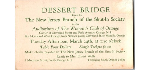 1920s-50s Shut-In Society Dessert Bridge NJ Invitation Woman’s Club Orange