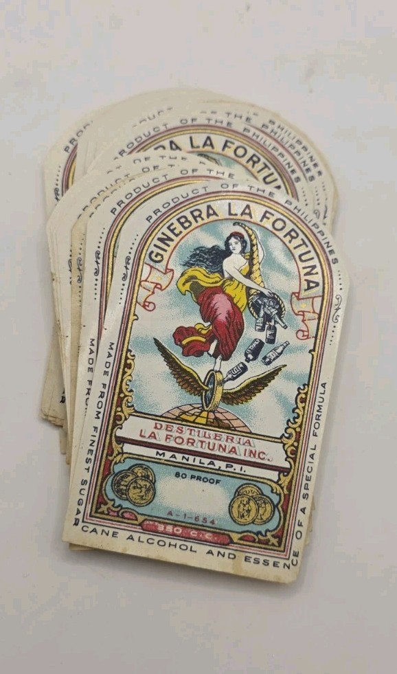 Philippines Vintage Ginebra Gin 1930s Bottles Label “Ginebra La Fortuna.” 1piece