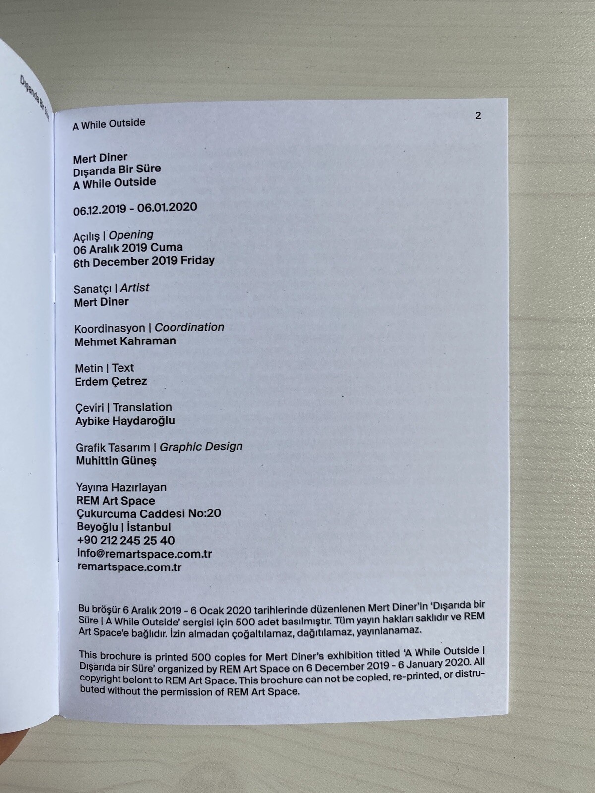 Mert Diner at Rem Istanbul painting Exhibition guide booklet 2019