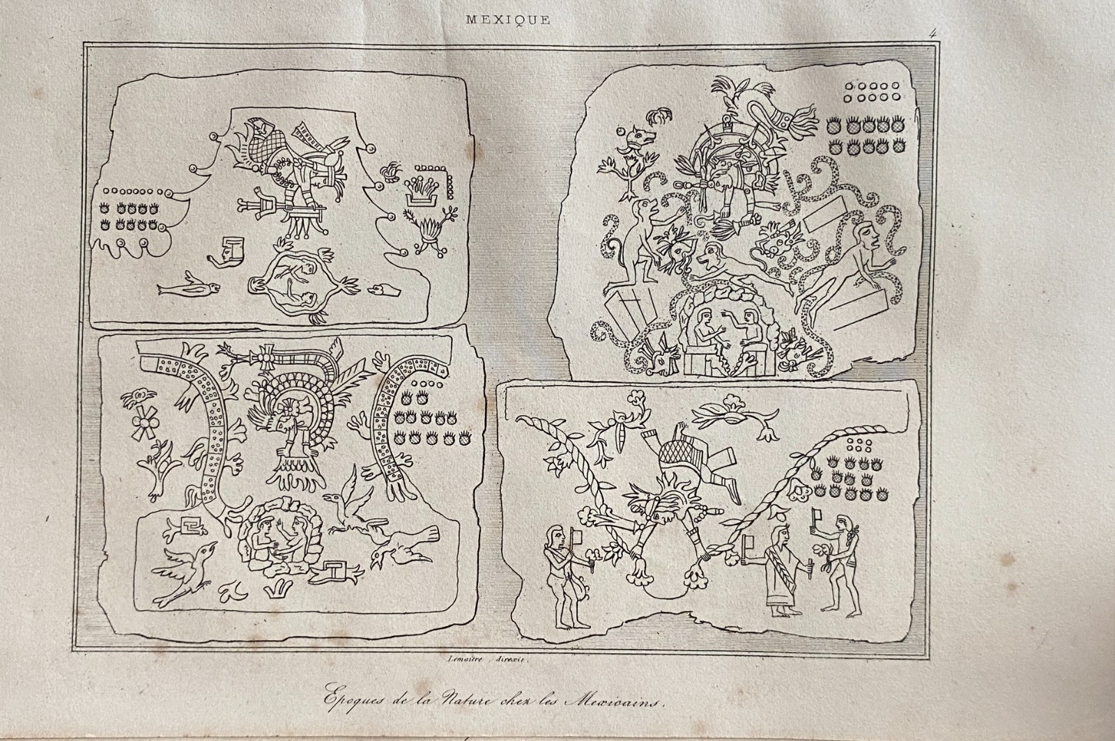 Mexico Engraving “Natural Eras Among The Mexicans” 19th Century France