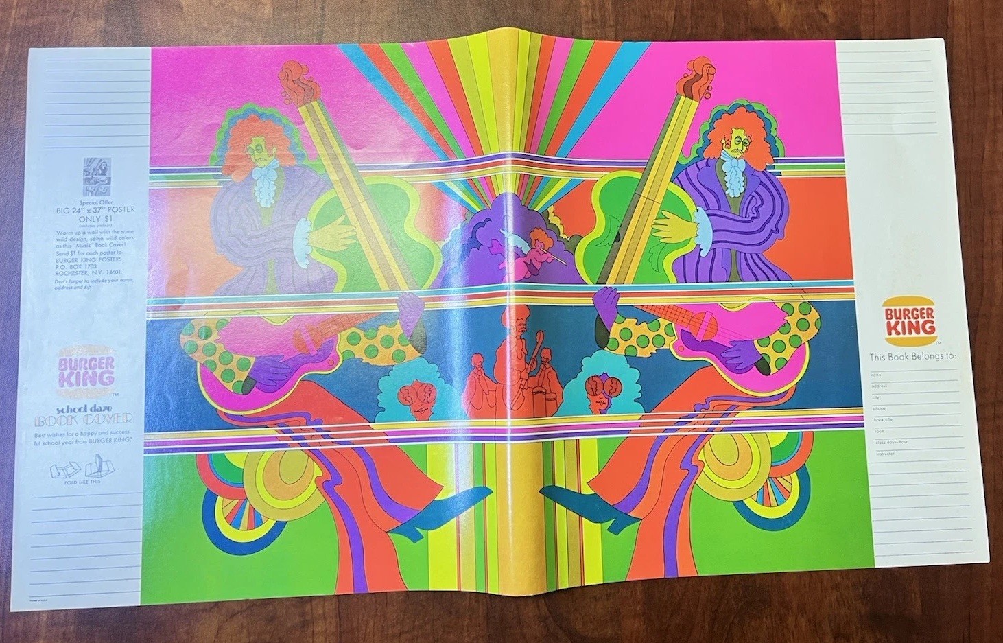 Vintage 1970’s Burger King Psychedelic Rock Art School Daze Book Cover c