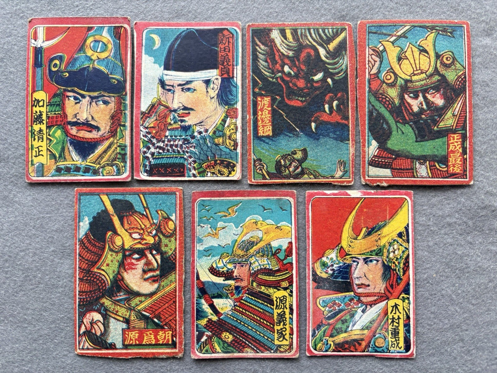 Vintage Menko Cards – Famous Japanese Samurai Warriors – Lot of 7