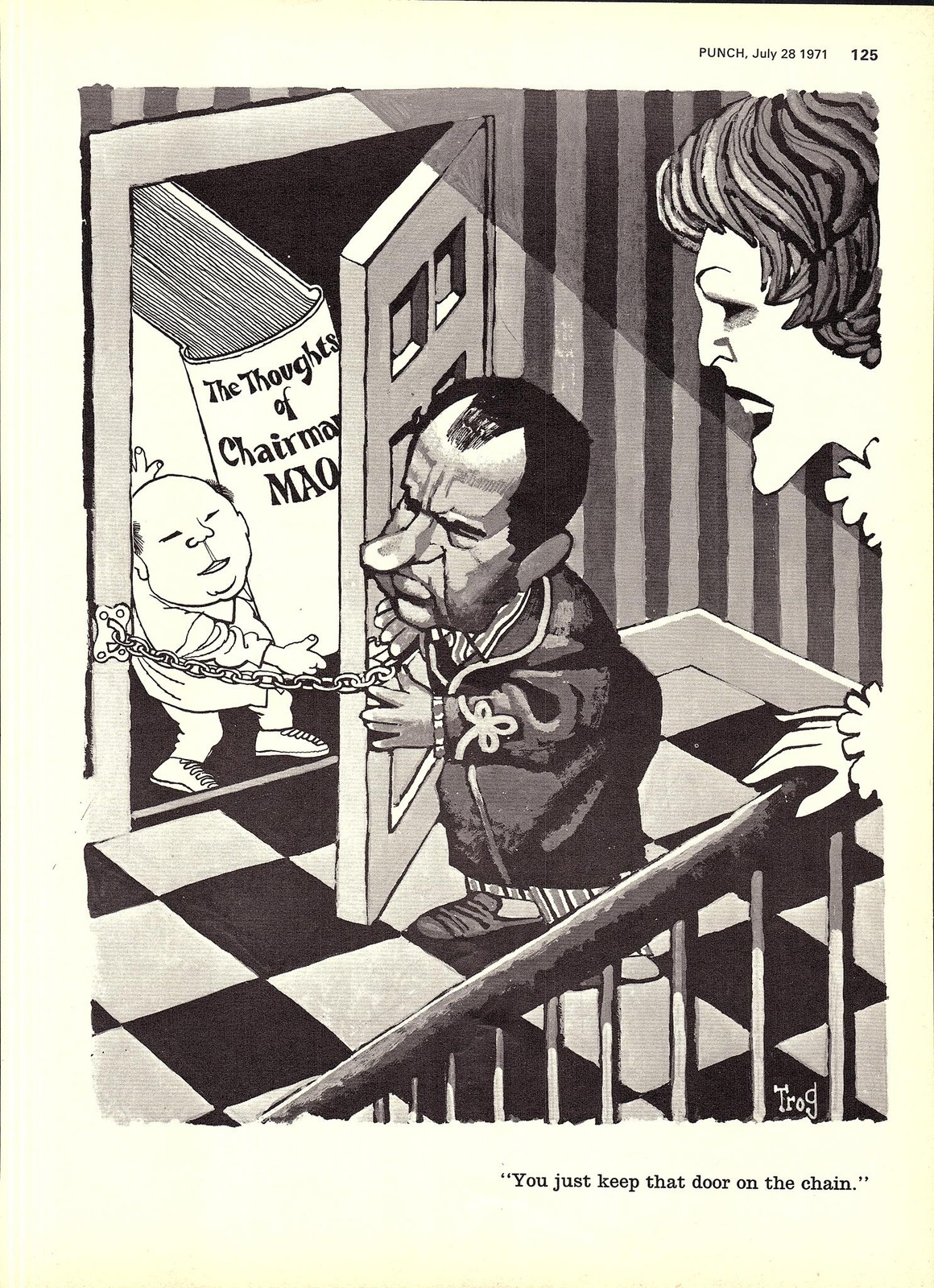 Original 1971 Punch TROG Cartoon Print: NIXON and ‘The Thoughts of Chairman MAO’
