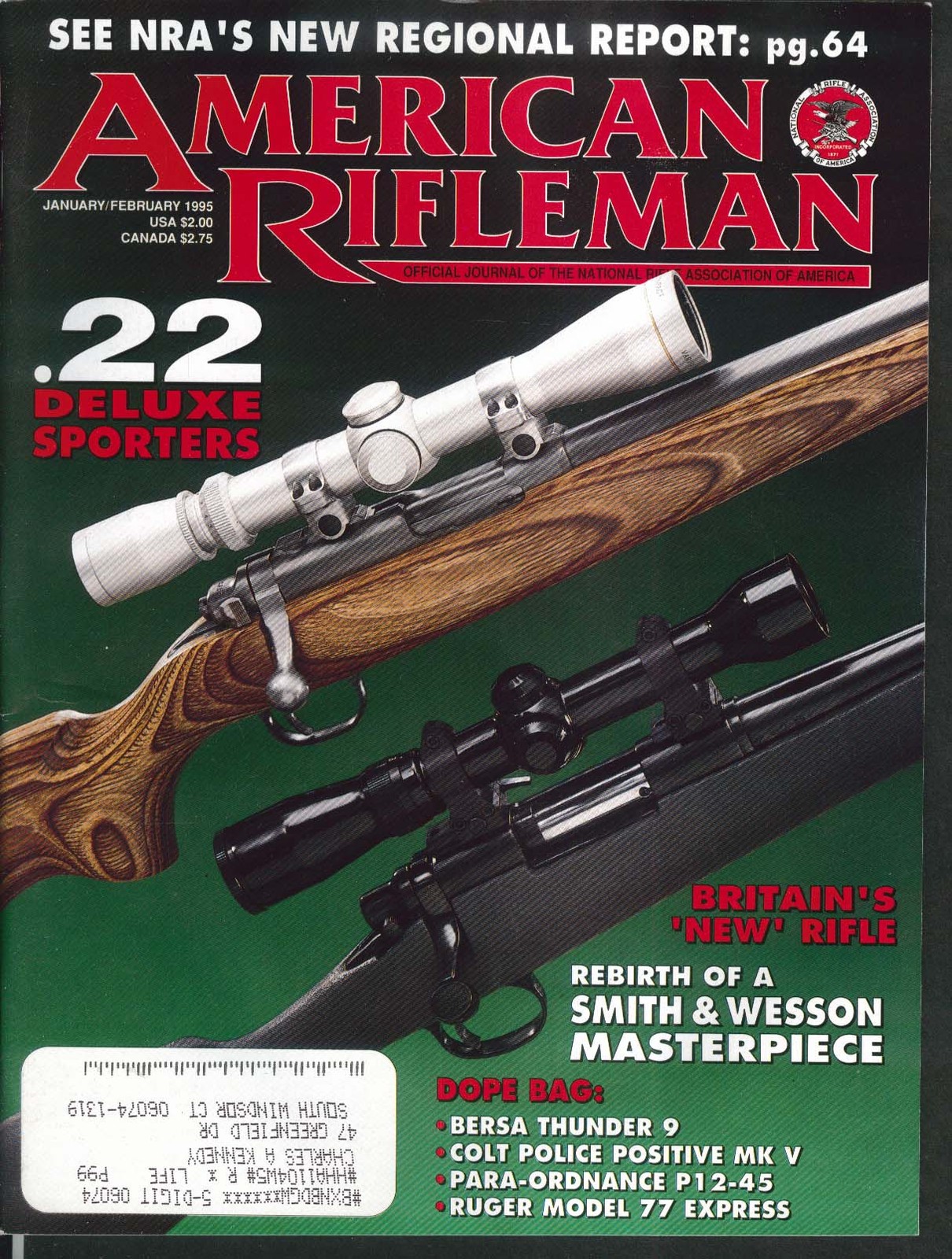 AMERICAN RIFLEMAN 22 Deluxe Sporters Smith & Wesson M10 SMLE Enfield 1-2 1995