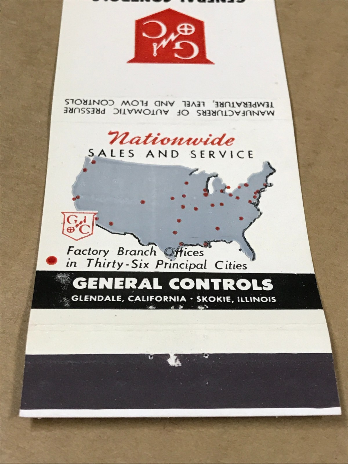 Vintage General Controls – Matchcover, Matchbook