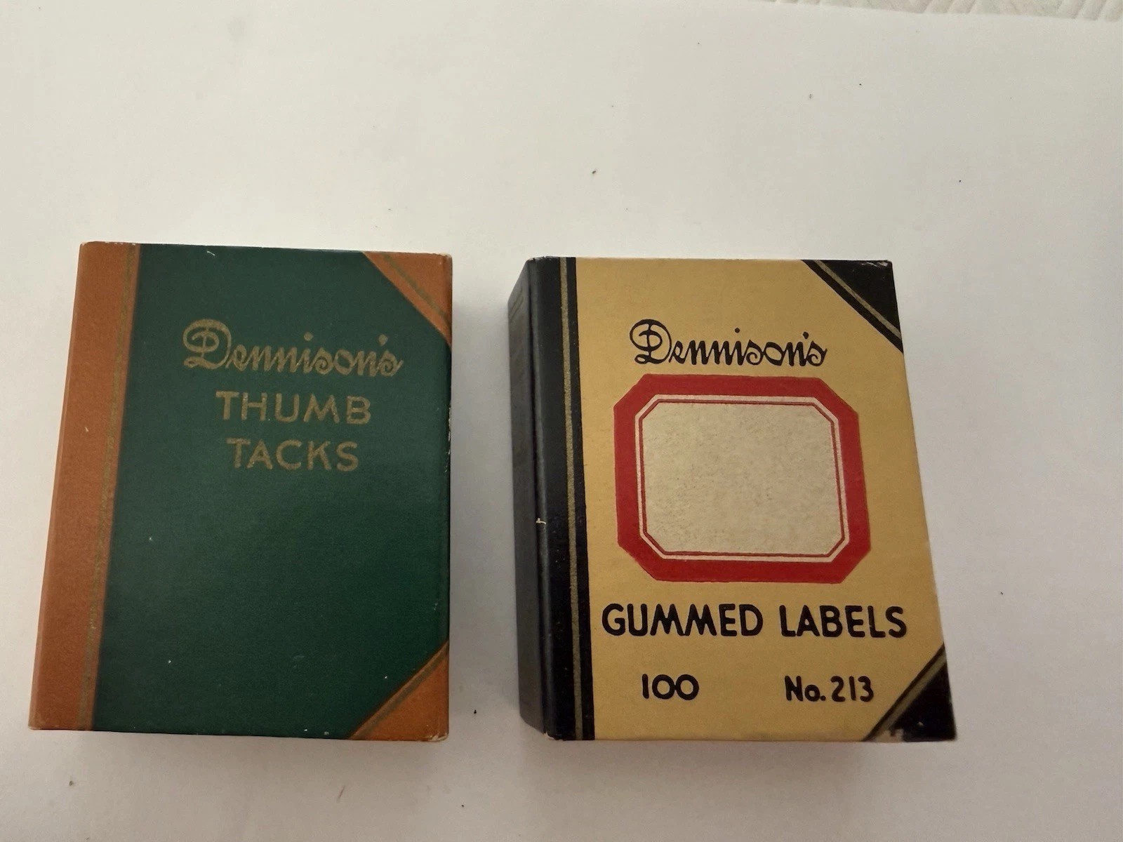 Vtg Dennison Paper Products,lot Of 2, Box Of Thumb Tacks & Box Of Gummed Labels