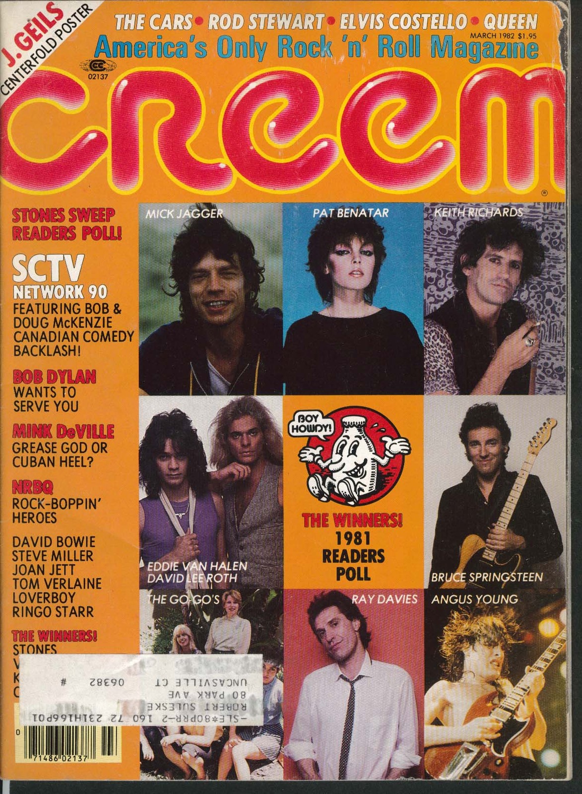 CREEM Mick Jagger Pat Benatar Keith Richard Van Halen Springsteen J Geils 3 1982