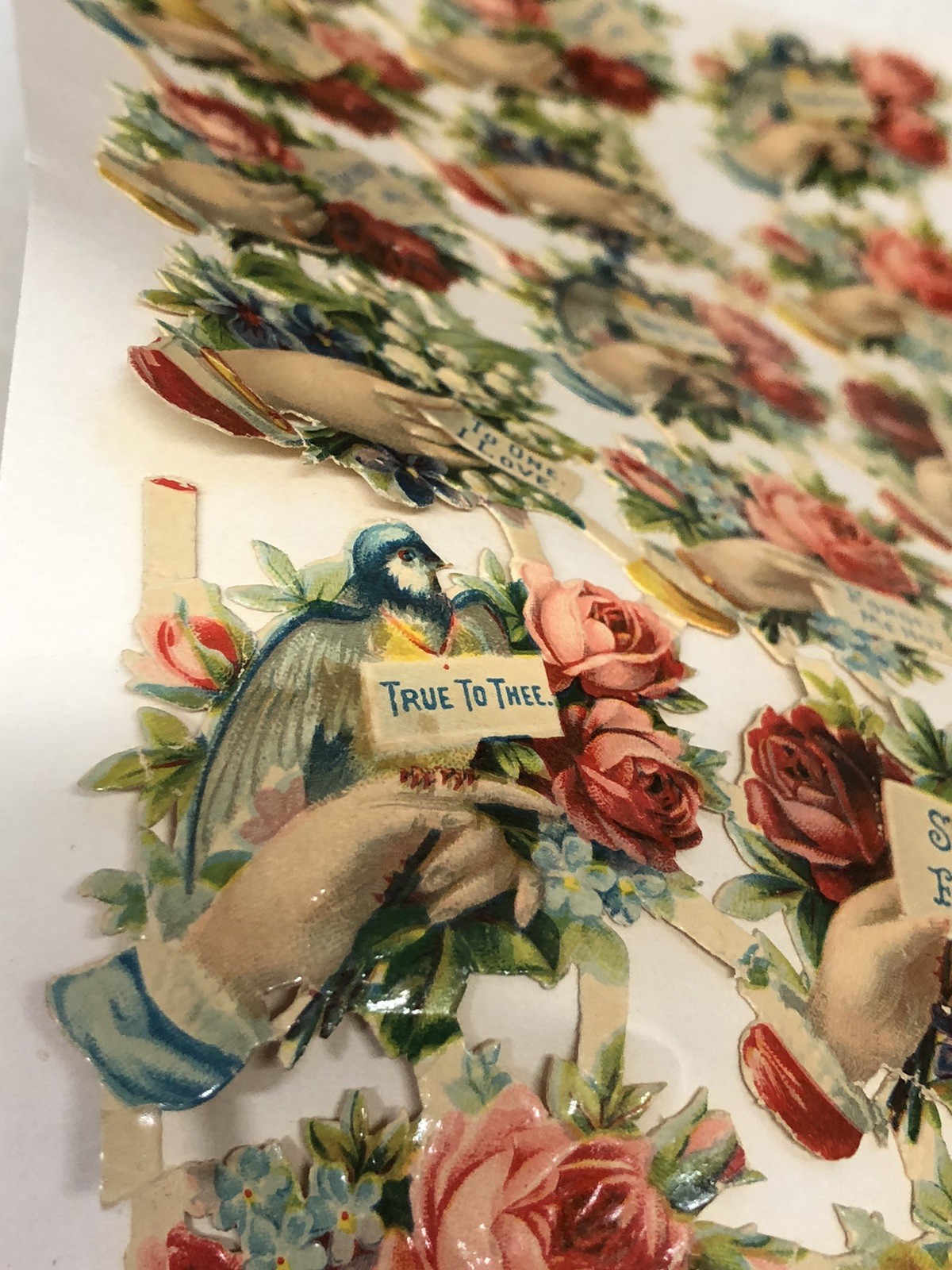 Victorian Die Cut M&S #2563 Floral Hand w/ Nice Message Scrap glued on Paper L12