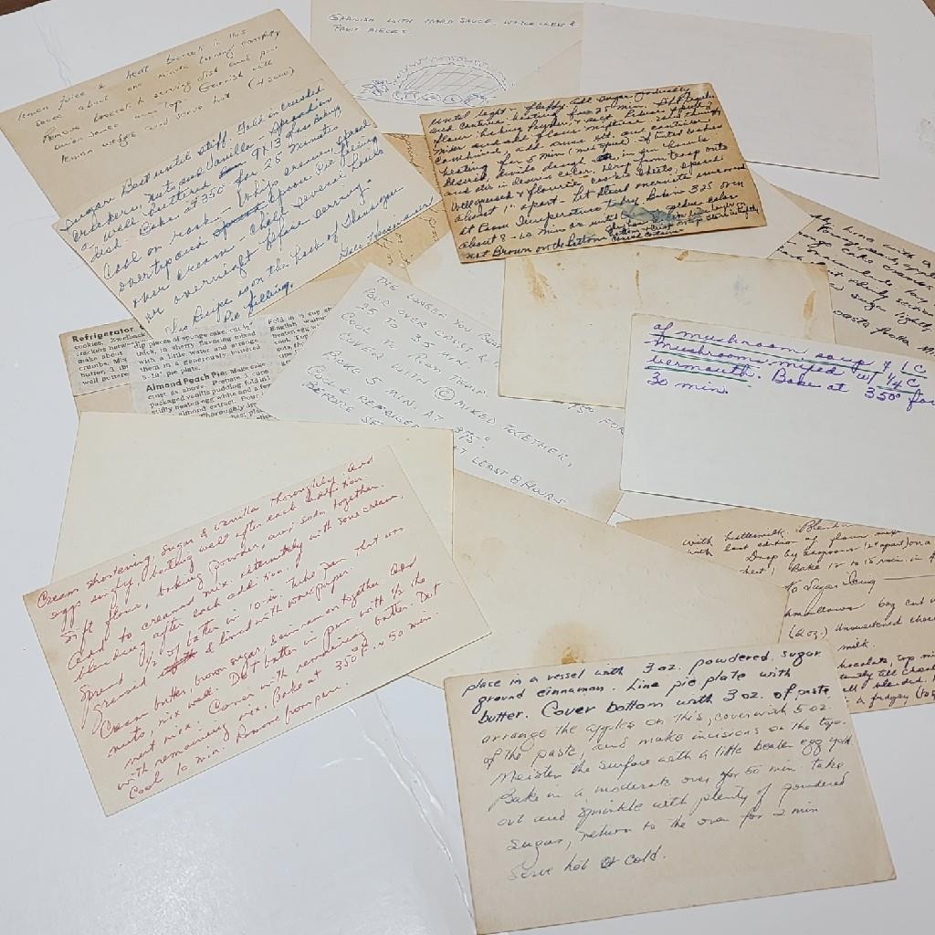 10 handwritten recipe cards 3×5 estate collection paper ephemera T9