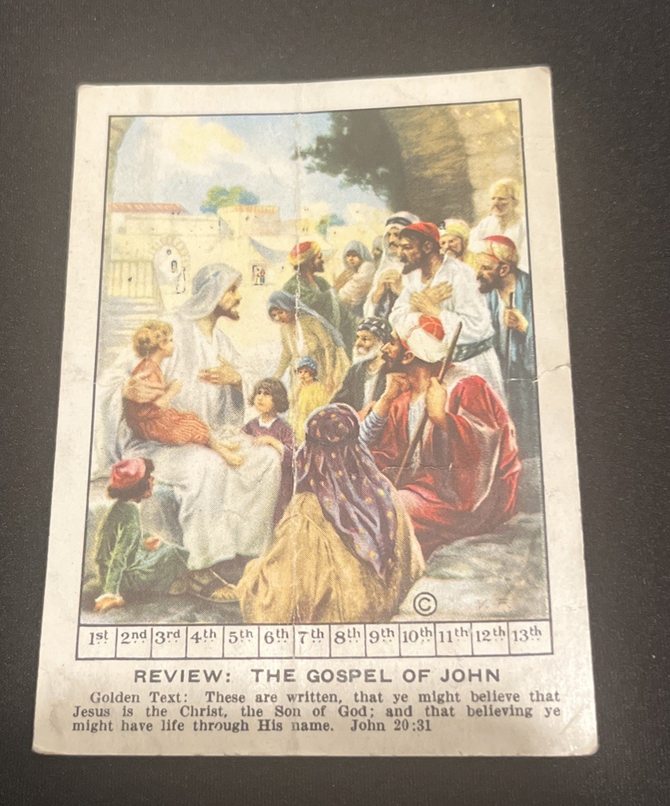Antique 1926 The Gospel Of John Bible Lesson Card Providence Lithograph Co