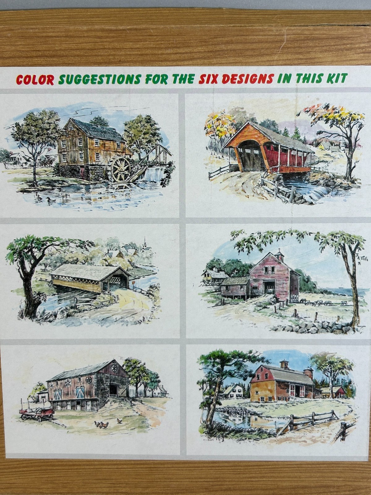 5 Covered Bridges Farmhouses Farms Coloring Pictures Posters Paintables Vintage