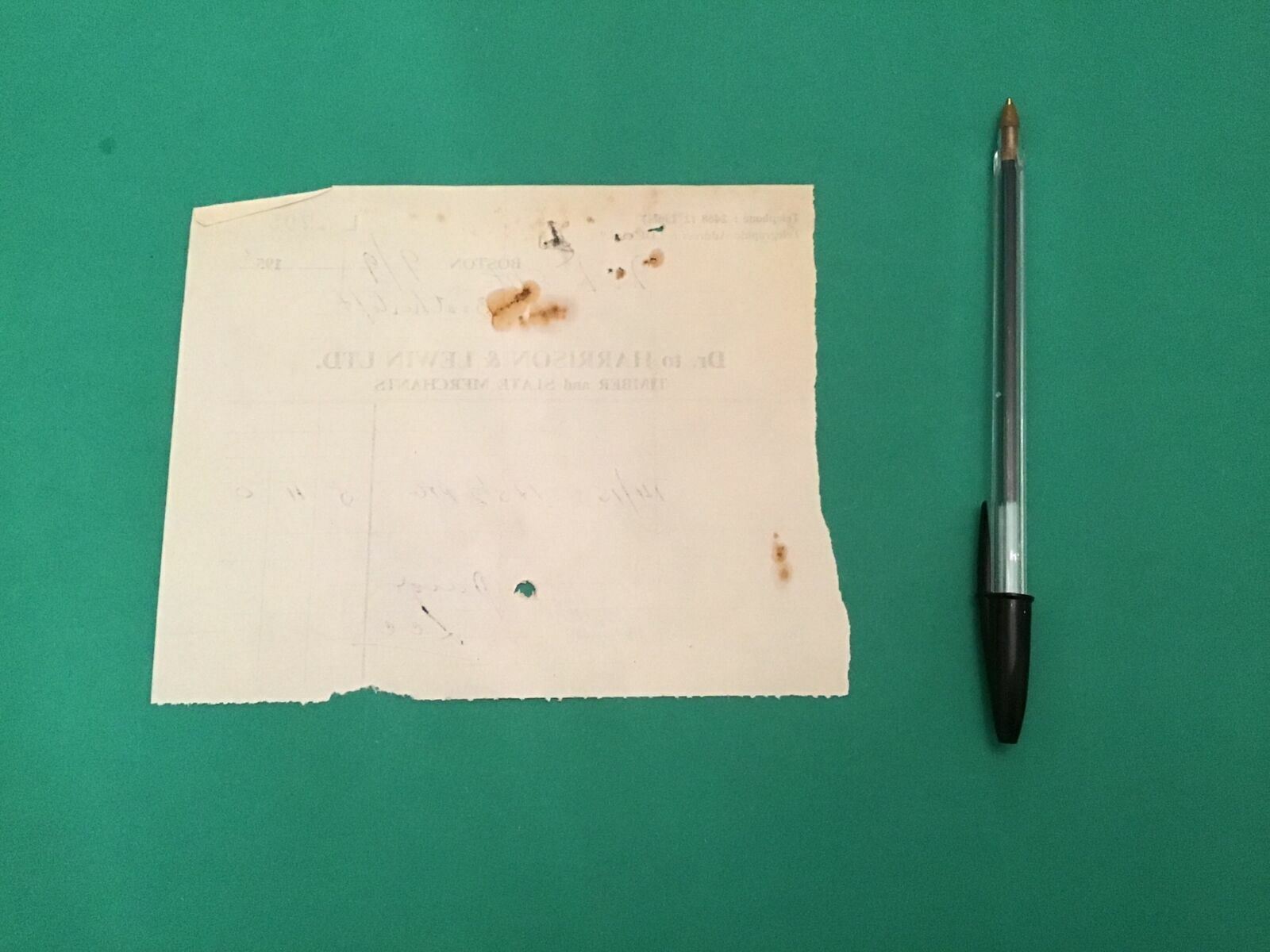 Harrison & Lewis Ltd Timber & Slate Merchants Boston 1955 receipt R36766