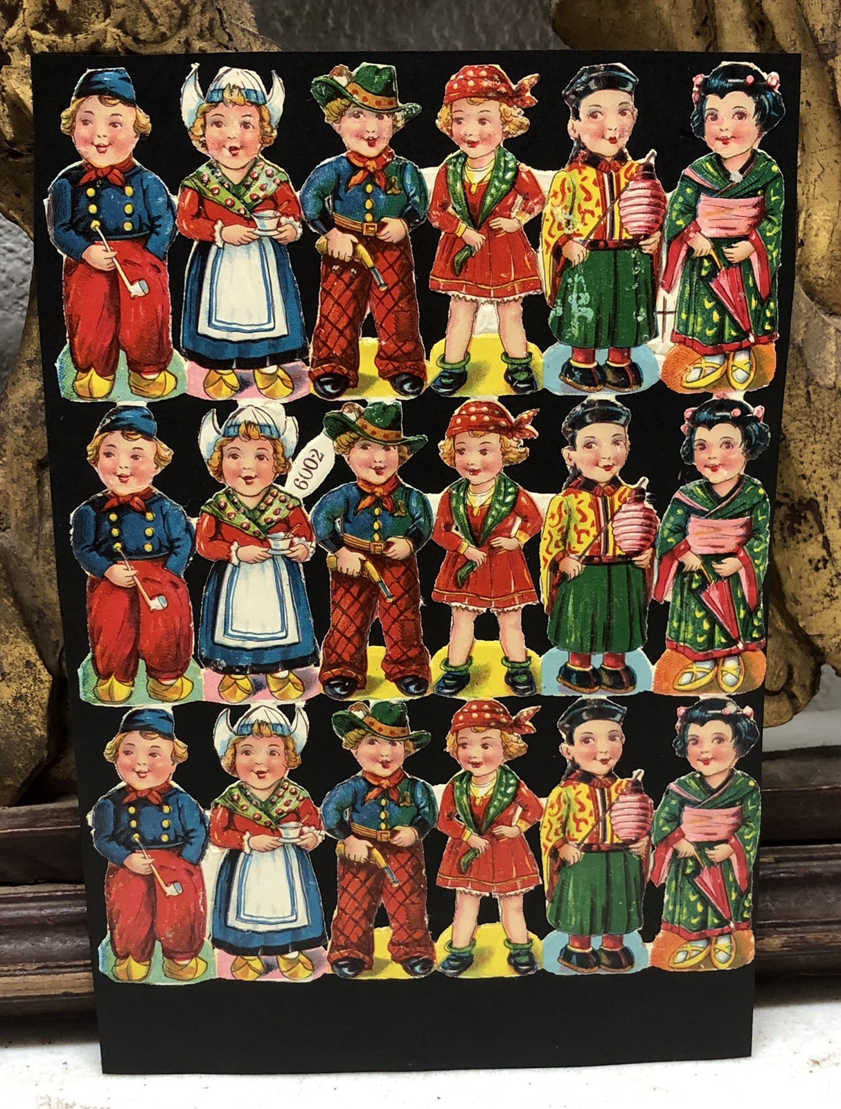 Kids in Costoms Cats ++ Die Cut Scraps Glued on Paper Double Sided L11