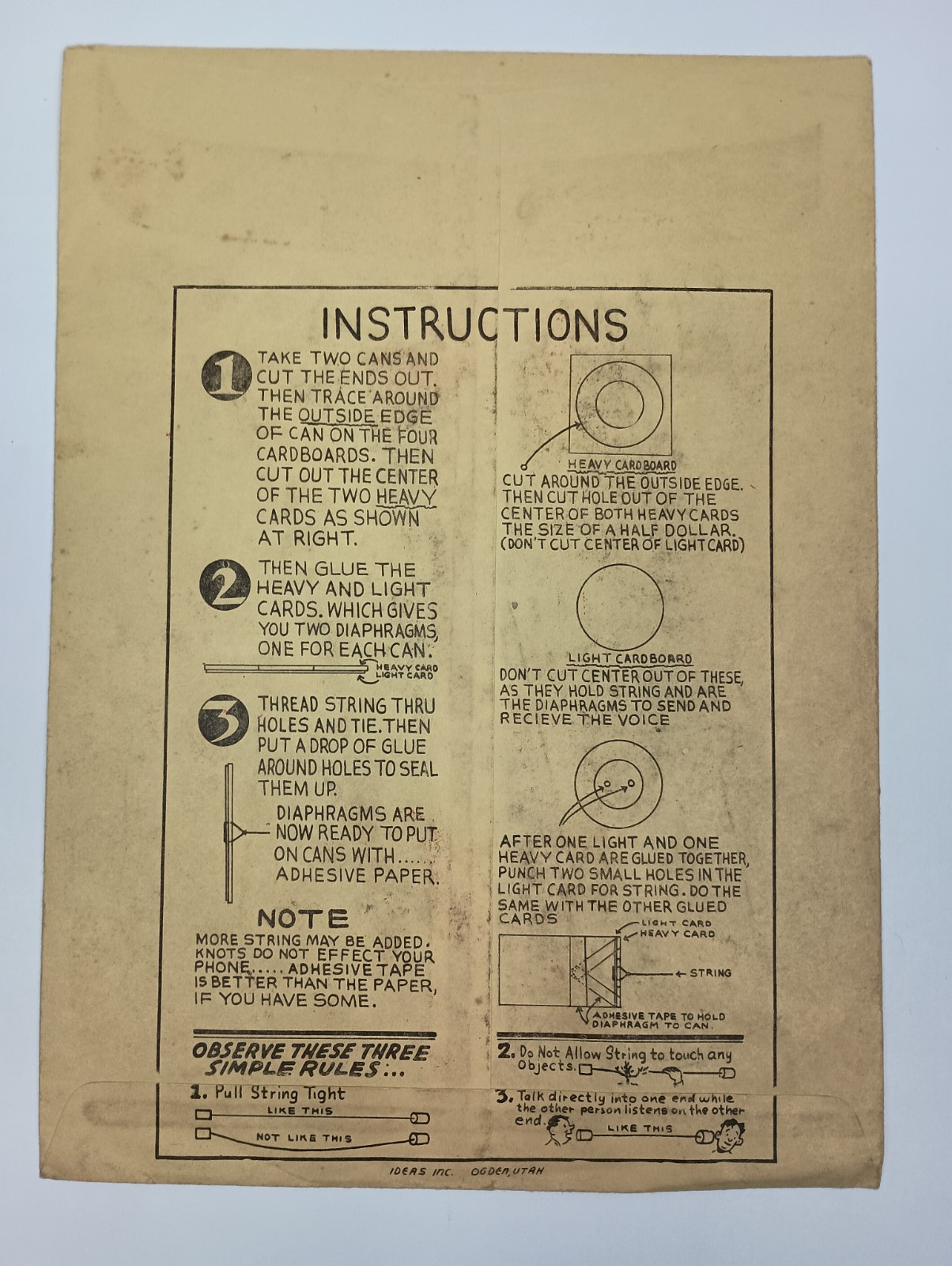 1940s Jr. Yank’s Hawky-Tawky String Phone Kit – Vintage Toy – WWII Era