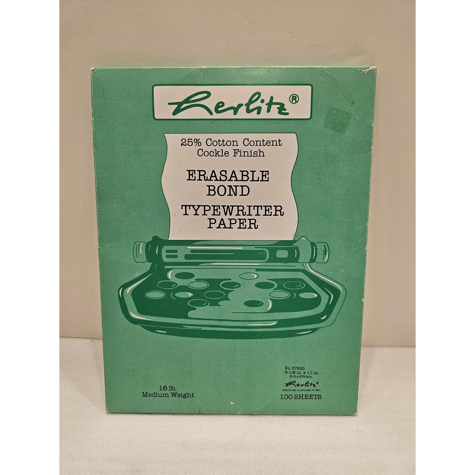 Herlitz Erasable Bond Typewriter Paper 25% cotton Content Cockle Finish 100 Pgs