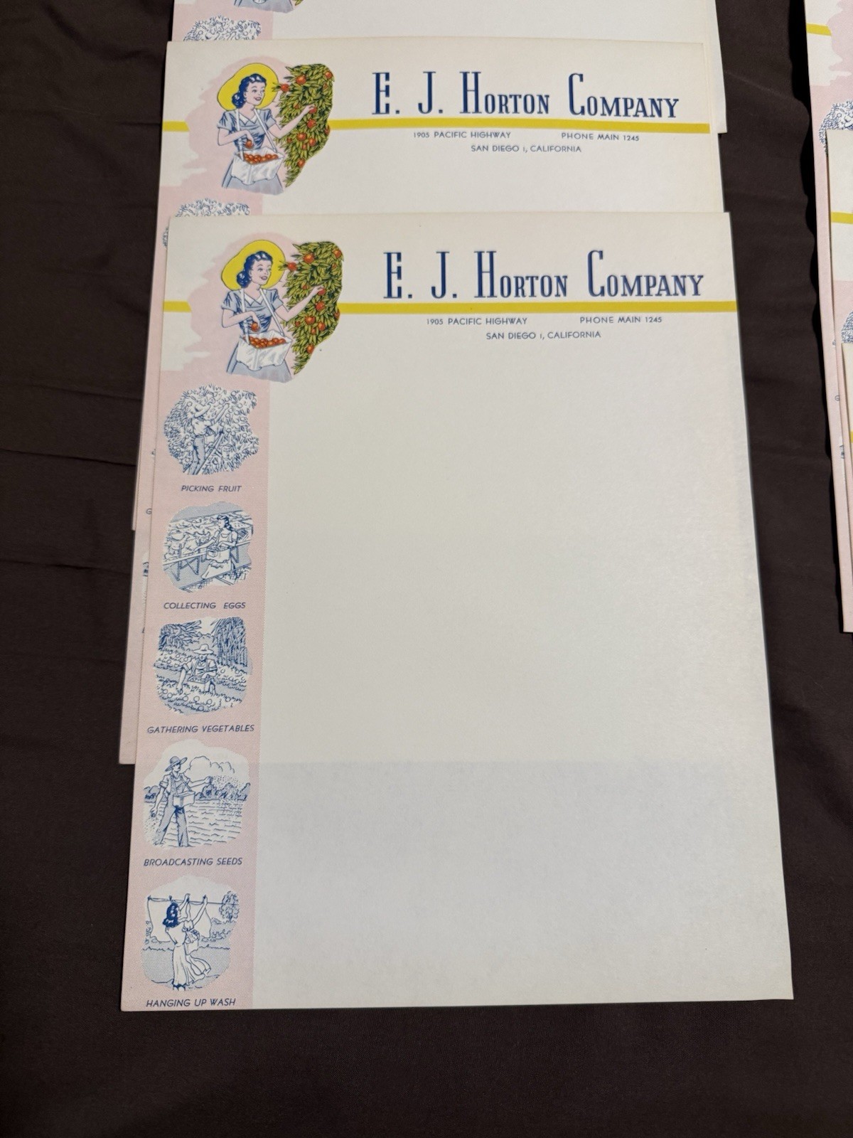 Letterhead 10 Sheets Of FRUIT PICKING 1940s Vintage Stationery Unused Lot