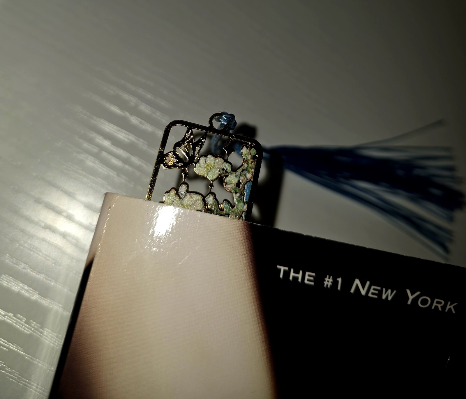 Van Gogh Inspired Blue White Floral Metal Bookmark with Blue Tassel