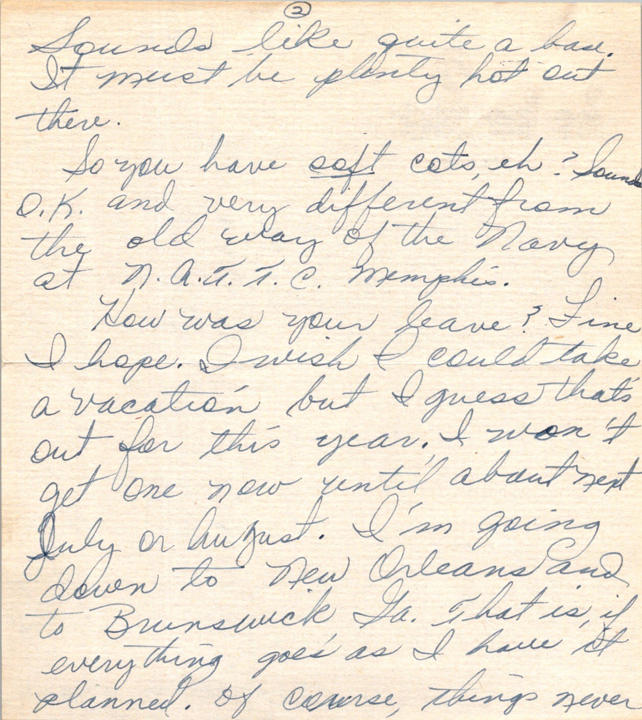 1946 Handwritten Letter Navy Vet Oliver Deane NATTC Memphis Skunk Letterhead