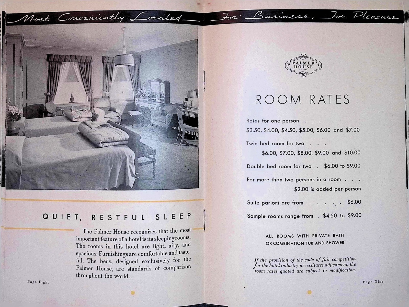 1930s Palmer House Chicago Hotel Brochure Art Deco State St. Vintage