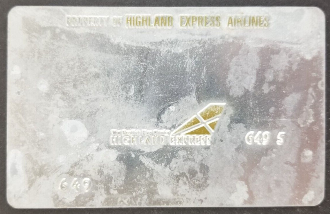 Vintage Highland Express Airlines Airplane Metal Sample Card