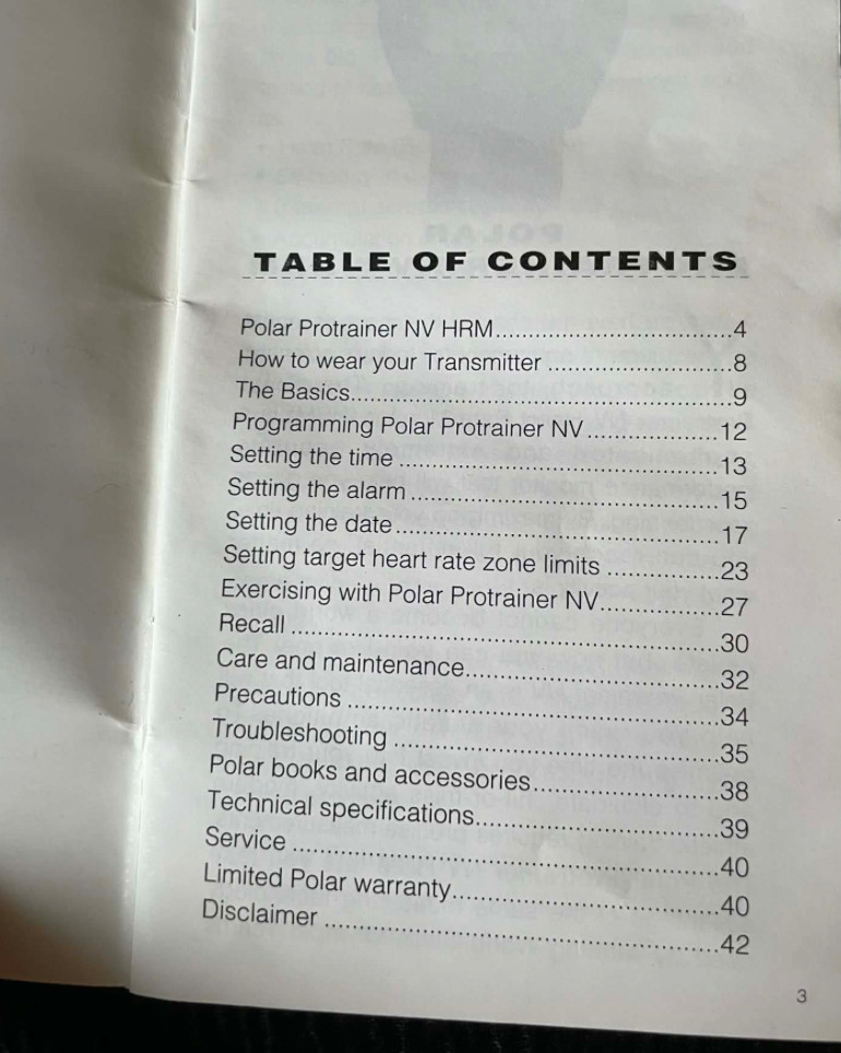 Directions Polar Protrainer NV HRM Heart Rate Monitor User’s Manual ONLY