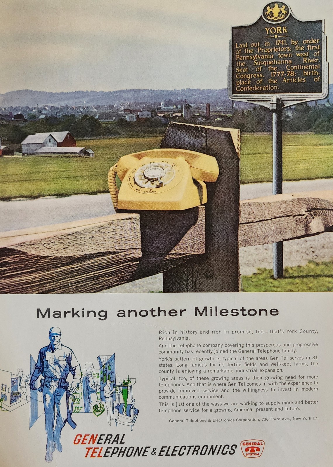 General Telephone Picture Magazine Ad Original Vtg Decor Milestone Old Phone