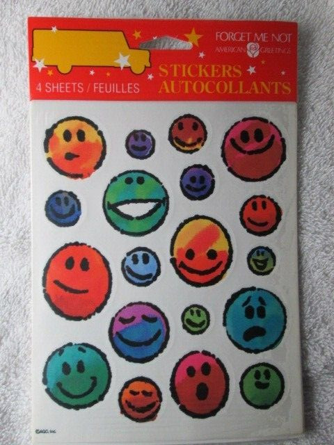 American Greetings Forget Me Not Smiley Faces Stickers, 4 Sheets, 76 Stickers