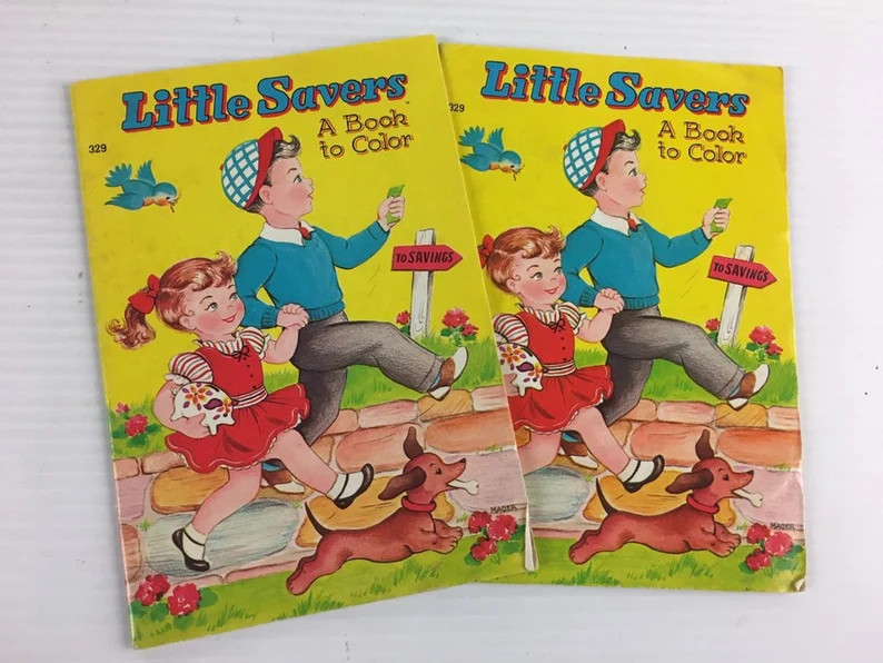 Little Savers – A Book to Color – Vintage 2 Booklets – 1950s Bank Promo Item