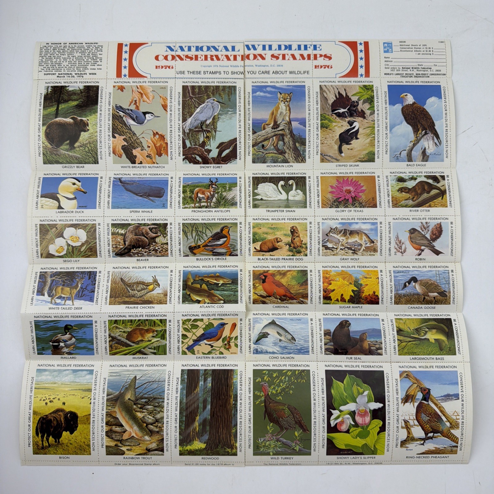 4 Large NWF Wildlife Conservation Stamp Sheets Lot 1973–1977 Birds Nature Art