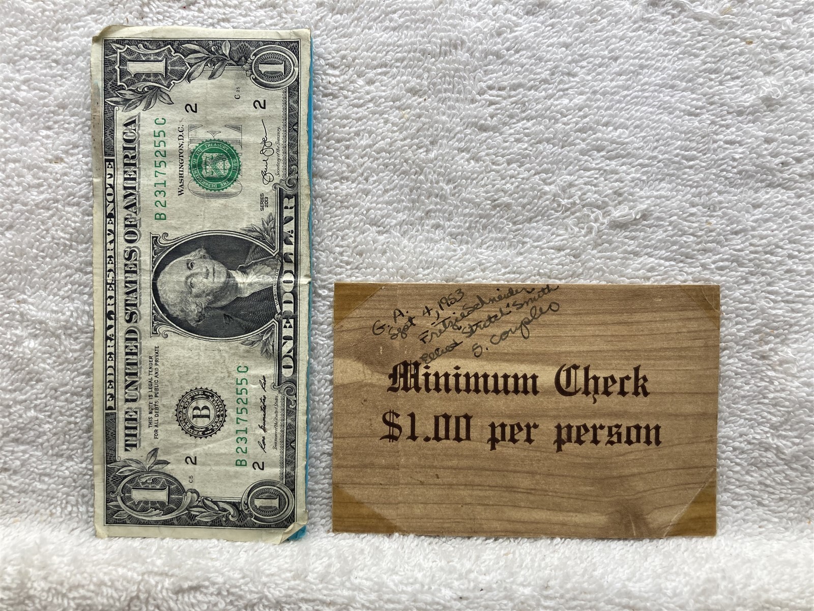 1953 Unknown Restaurant New York Philadelphia Minimum Check Card G.A. Vtg