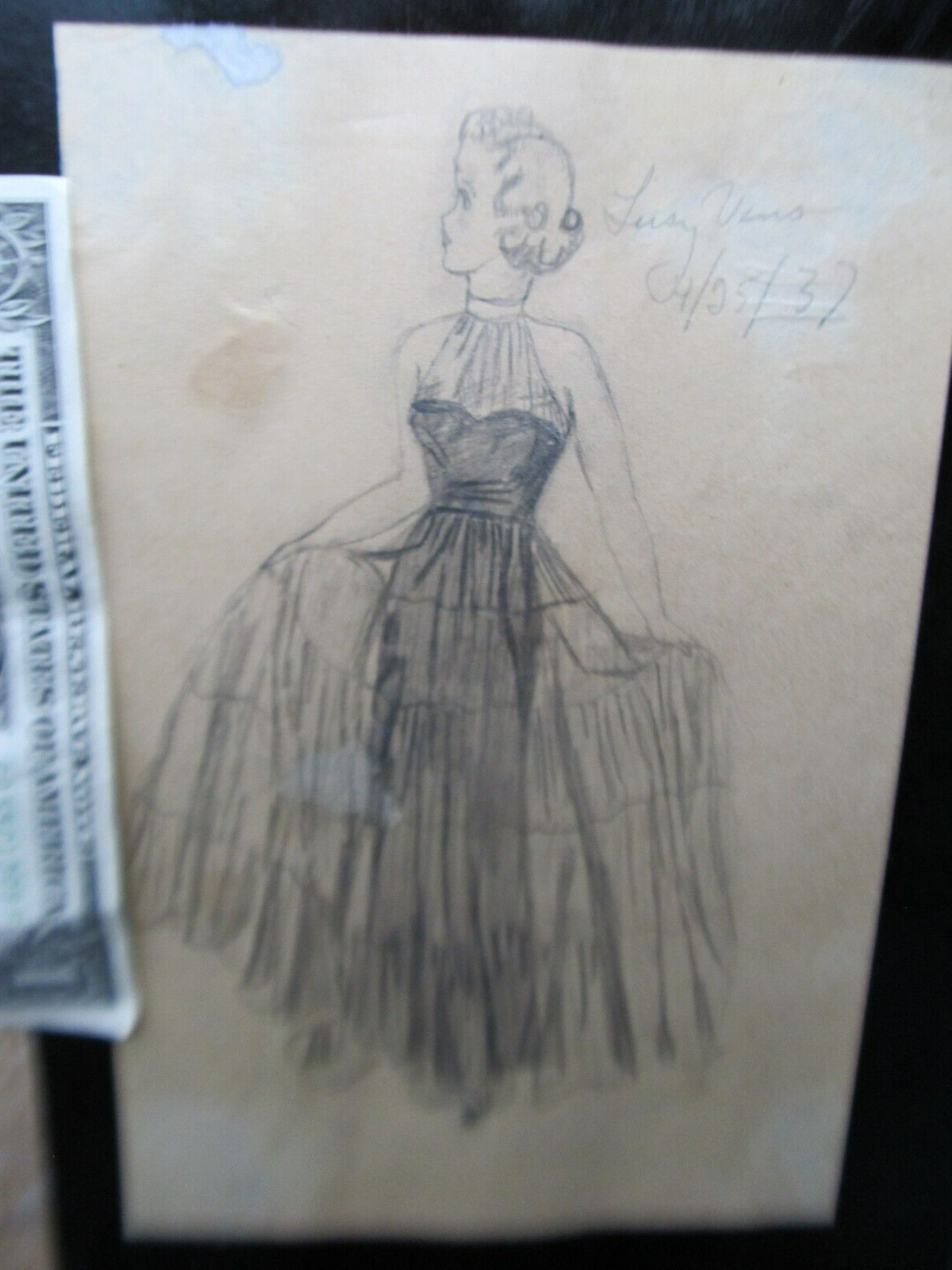 2 LG Original Antique Hand Done COLOR Fashion Drawing, Dated 1937, WOMAN, Artist