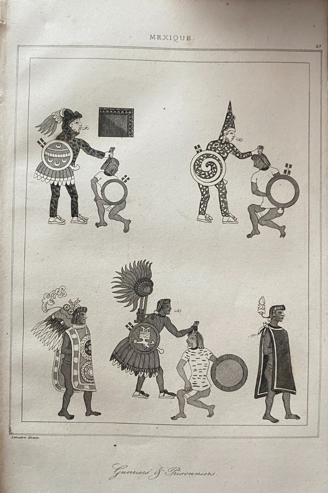 19th Century Mexico Engraving Warriors And Prisoners Print